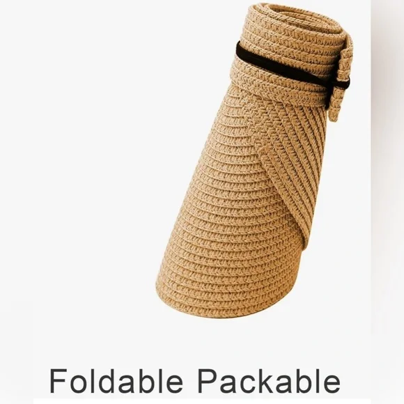 Womens Sun Visor Hat Straw Summer Packable Ponytail Beach Hats Travel UPF 80+ - Picture 7 of 9